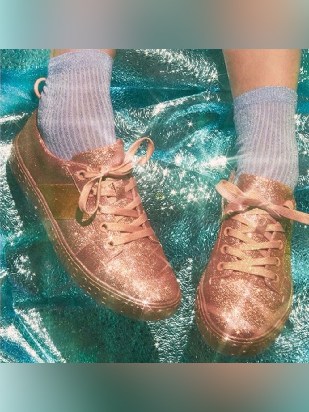 Opening Ceremony Glittered La Cienega Sneakers Lace Up Size 36 US 6 Pink Gold